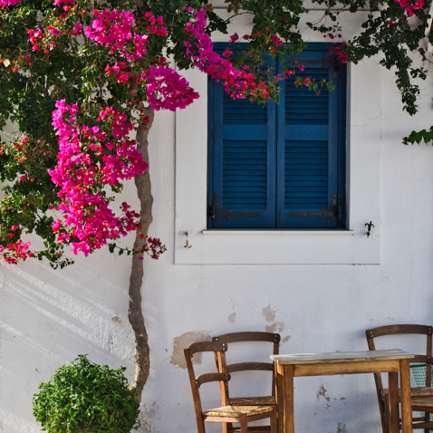 Maison vue d'extérieur en été.